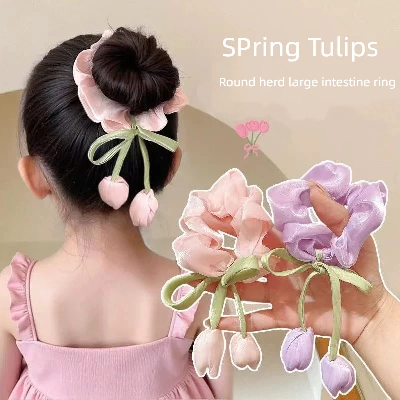

1/3PCS Tulip Flower Scrunchies - Sweet Elastic Hair Rings for Women, Large-sized High-end Hair Ropes and Hair Accessories