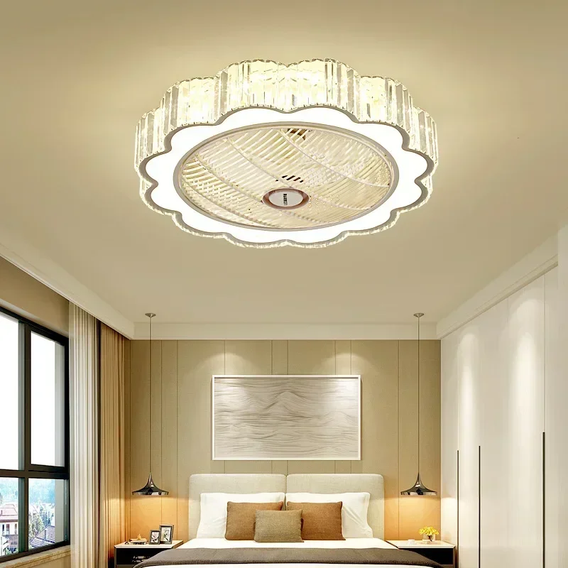 

Crystal bedroom fan, silent, simple, modern room ceiling, princess, romantic light, luxurious lighting fixtures, home fan