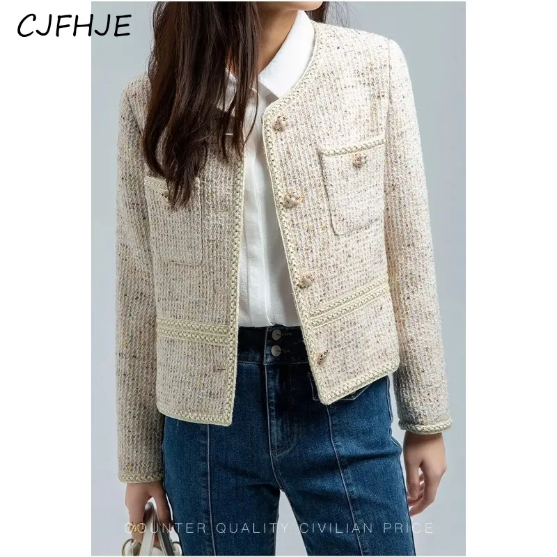 

CJFHJE Women's Autumn Thick Tweed Fragrant Coat High Quality Party Jacket Ladies French Retro Elegant Women Long Sleeved Jacket