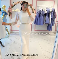 OIMG New Design Fitted Classic Prom Dresses White Dress with Customized Crystals Women Evening Gowns Formal Party Dress