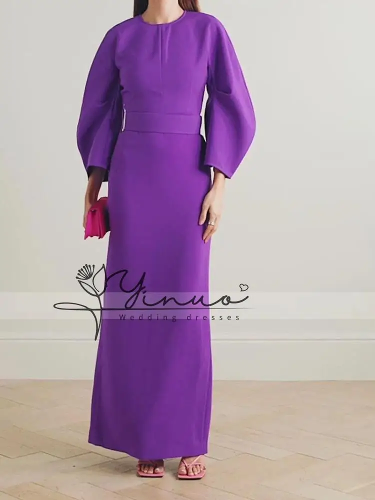 Customized Wedding Party Dresses Maxi O neck Puff Sleeves Column Formal Gowns for Women Removable Belt Elegant Evening Dress