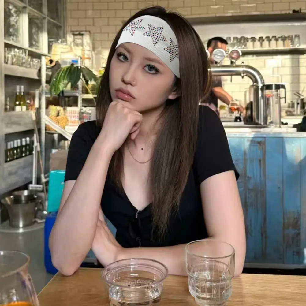 عارضة لون نقي حجر الراين نجمة عقال لينة تنفس مطاطا عقال امتصاص العرق غسل الوجه الرياضة هيرباند اليوغا