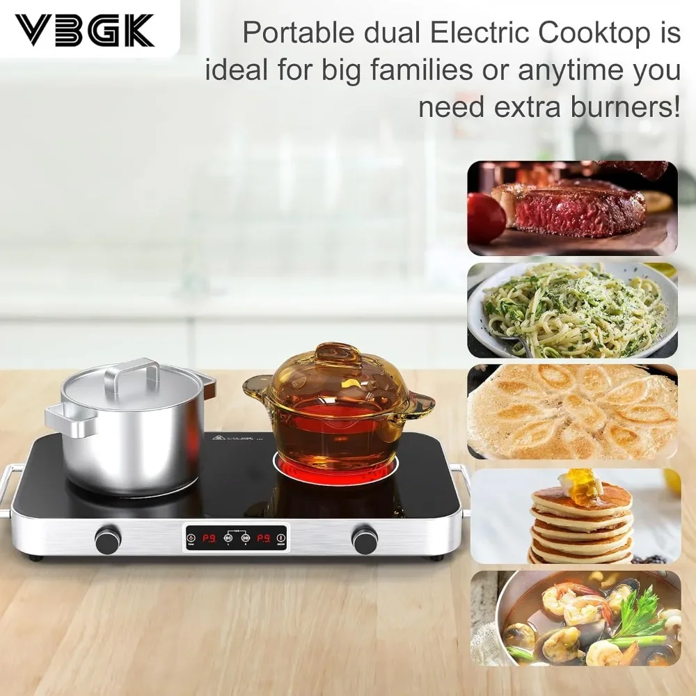 Electric Cooktop,110V 2200W Electric Stove with Knob Control,9 Power Levels, Kids Lock & Timer,LED touch control,Overheat