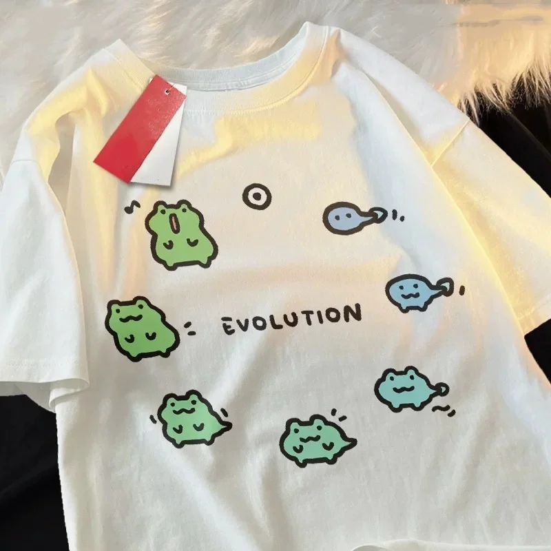 ZAZOMDE Evolutionary Frog Graphic Print Soft Cotton Men's Tee Loose Fit Urban Streetwear Summer Casual T Shirt Oversize 2025