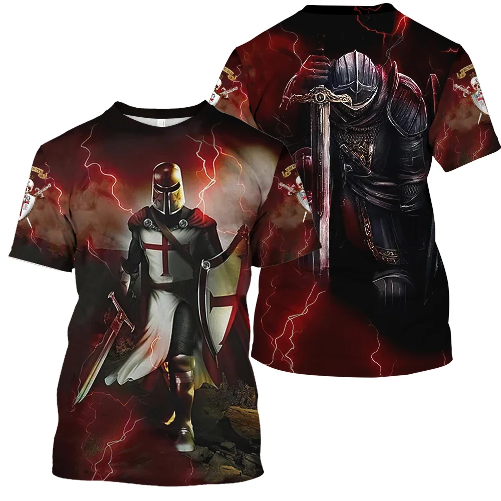 2025 Vintage T-shirt For Men 3D Knight Printed Tops Street Hip Hop O-neck Short Sleeve T Shirt Oversized Tee Shirt Men Clothing
