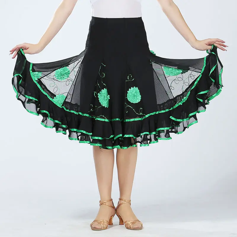 High Waist Hanging Feeling, Good Square Dance Half Skirt, Sequin Embroidered Performance Dress, Dance Big Swing Skirt, National