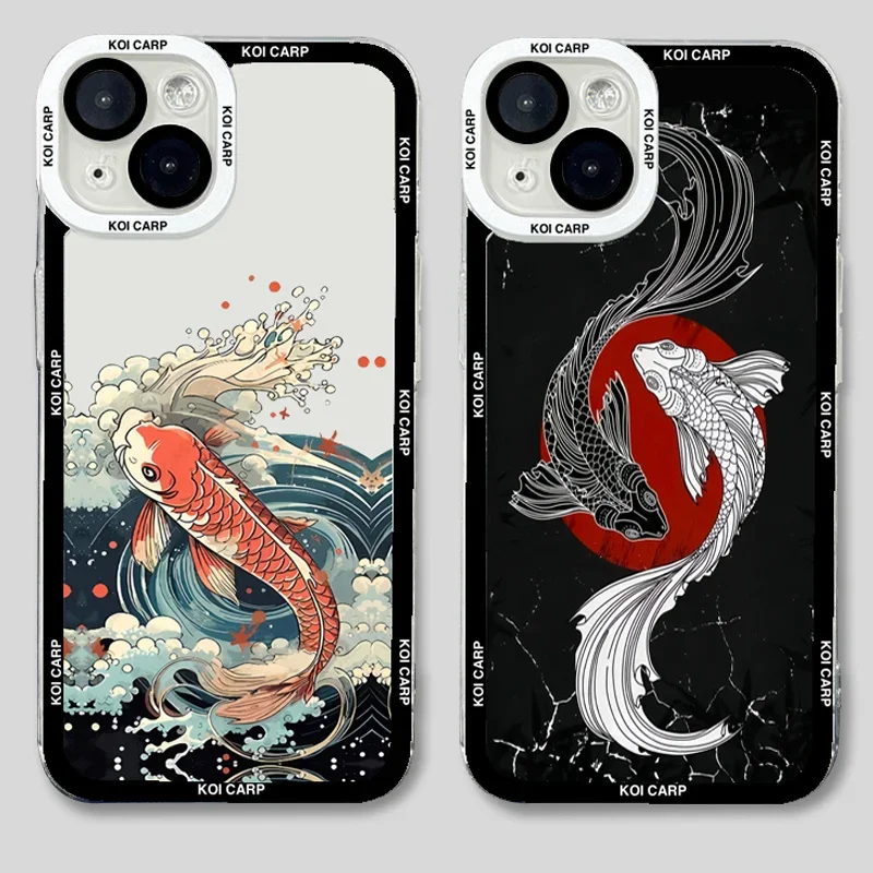 Art Fish Koi Carp Clear Phone Case For iPhone 16 Pro Max 1514 13 12 11 Pro Max Mini XS XR 7 8 Plus Silicone Soft TPU Cover