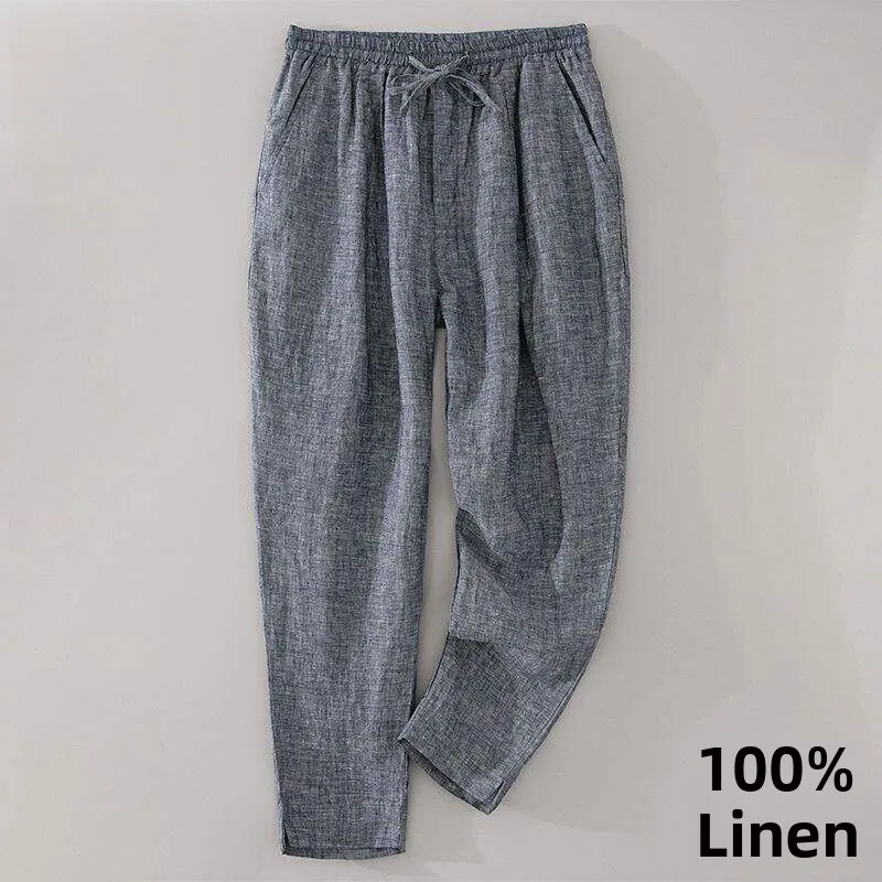 Loose Cotton Linen Men's Casual Pants Summer Spring Small Foot Harem Pants Large Size Harlan Summer Cotton Linen Men's Loose Fit