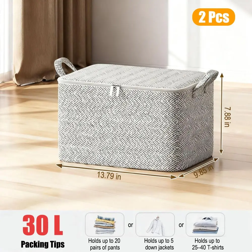 2pcs of 30-liter Extra-large Capacity Foldable Storage Bins, with Lids, Suitable for Home Moving and Packing,Space-saving Design