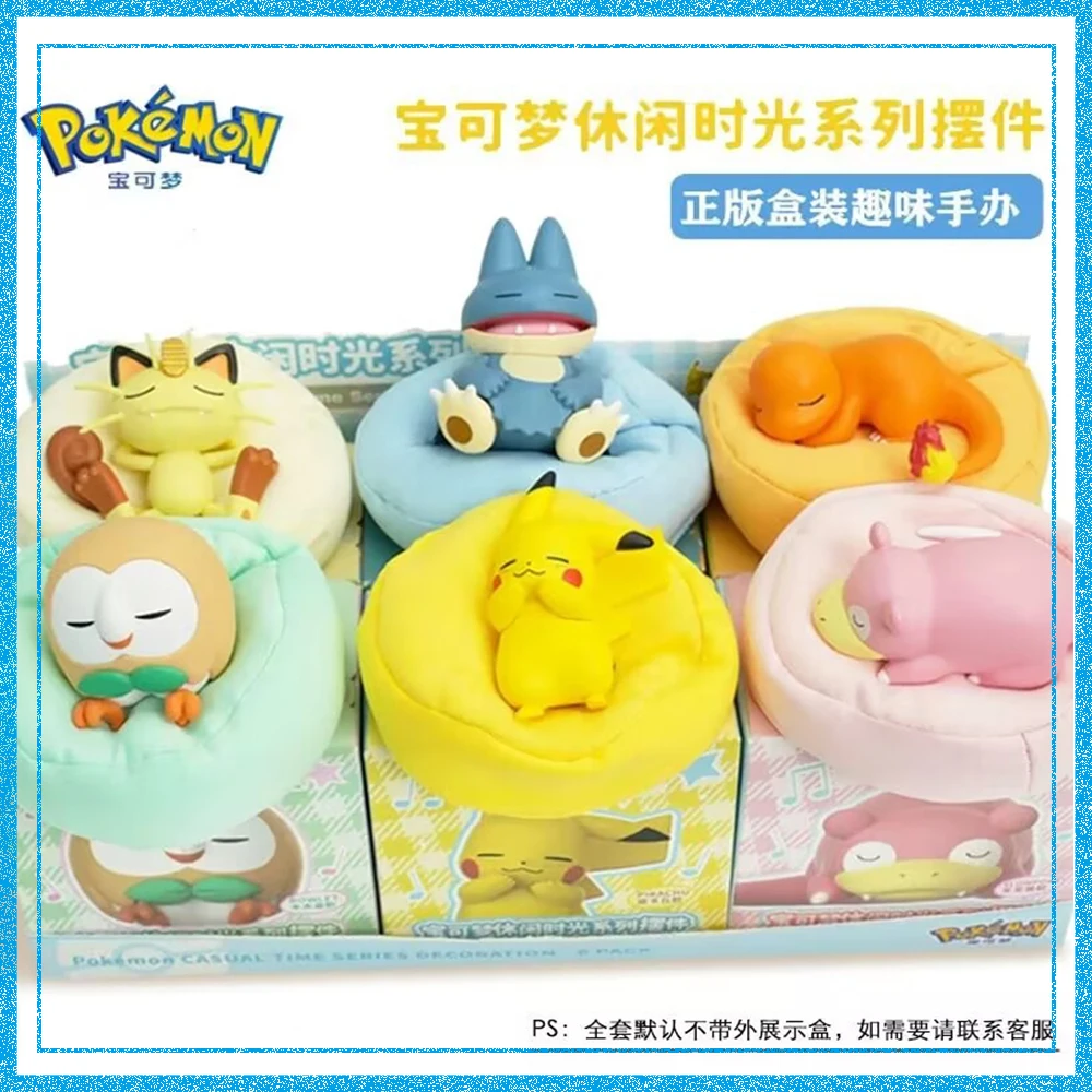 PokéMon Figure Pikachu Rowlet Snorlax Charmander Slowpoke Leisure Time Series Ornaments Action Figure Model Toy Kids Gifts