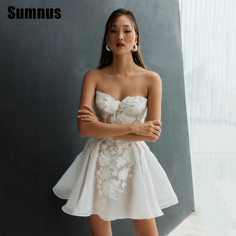 

Sumnus Exquisite Appliques Lace Wedding Dress Sweetheart Above Knee A Line Tulle Bridal Gown Custom Made Bride Party Dresses