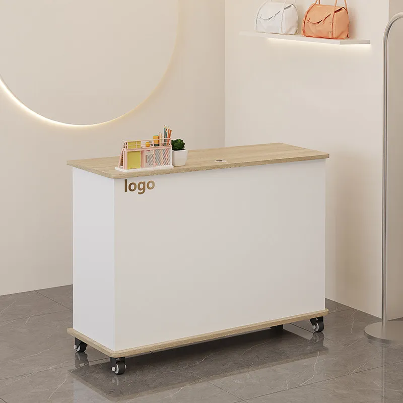 Simple checkout page Modern small bar with wheels Clothing store counter Movable flat cash register table Beauty salon