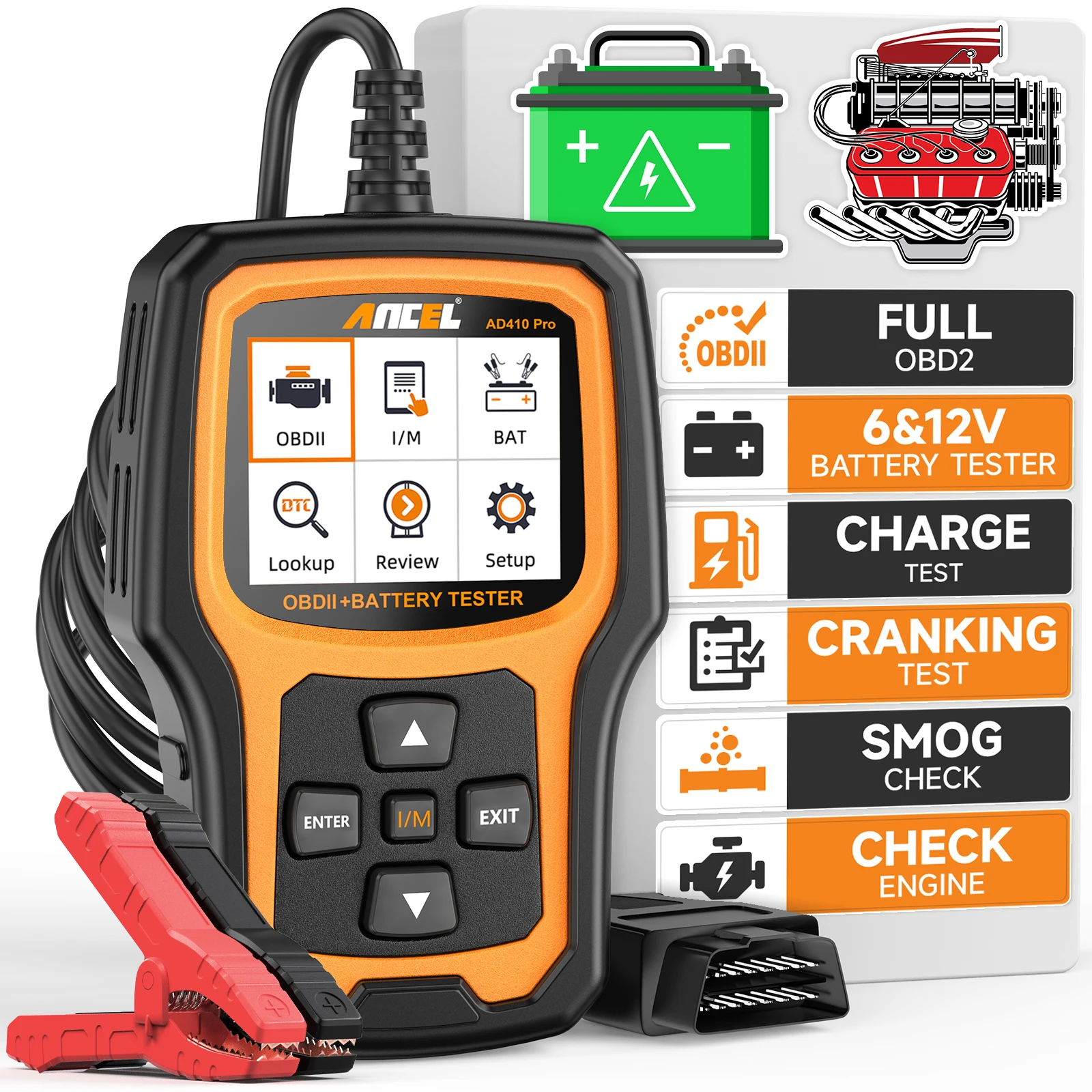 

ANCEL AD410 PRO OBD2 Сканер кода Тест аккумулятора Проверка двигателя с полной функцией OBD2 Автомобильные диагностические инструменты Бесплатное обновление