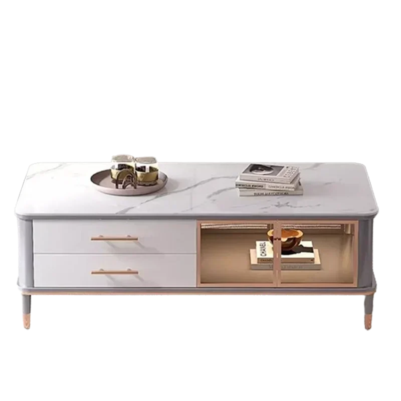 Household Glass Door Coffee Table Apartment Cabinet Drawer Handles Coffee Low Wood Mesas De Centro Para Sala Furniture