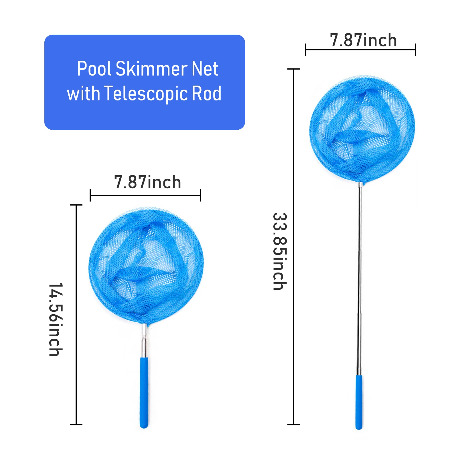 Round Pool Skimmer Net with Telescopic Rod Removal Leaf Rake Swimming Pool Ponds Fast Cleaning Tool with Heavy-Duty Frames Deep