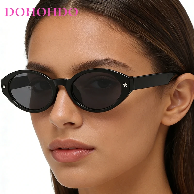

Vintage Trendy Rivets Oval Sunglasses For Women Luxury Brand Design Men Sun Glasses Summer Traveling Drive Eyewear Female UV400
