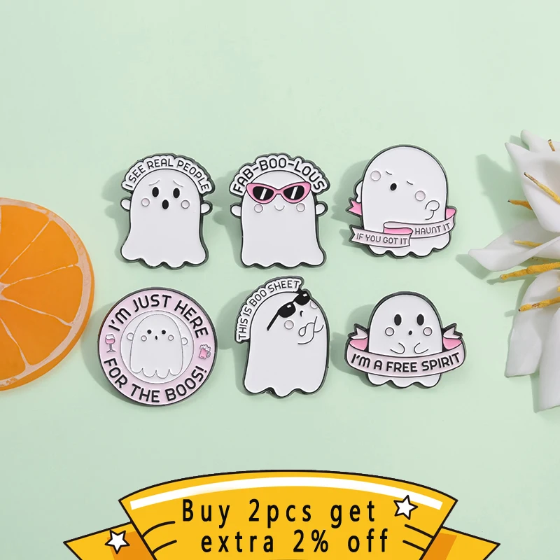 This Is Boo Sheet Enamel Pin Cute Cool Ghost Brooches Bag Clothes Halloween Lapel Badge Punk Decorate Jewelry Gift For Men Women