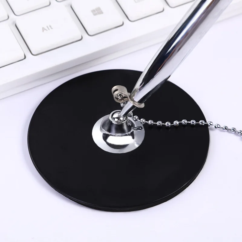 1Pcs Classic Metal Ballpoint Pen Secure Chain Attached Base Stand Desk Office Counter Signature Pens Stationery Gift