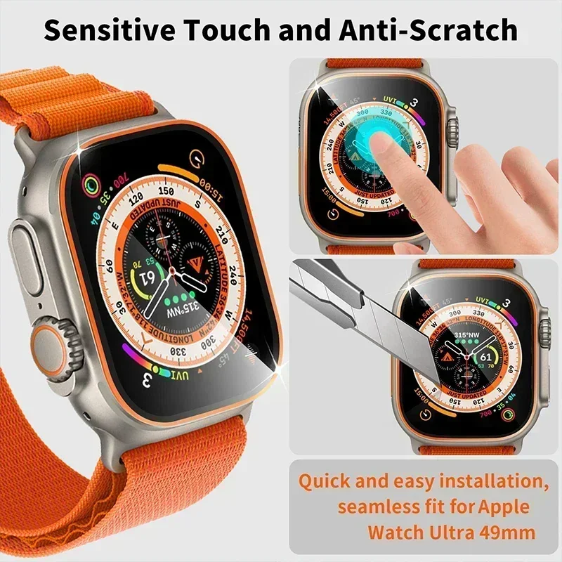 Pellicola protettiva temperata per Apple watch Ultra 49mm Pellicola antigoccia e antigraffio con telaio in lega di alluminio Per iwatch Ultra 2 49mm