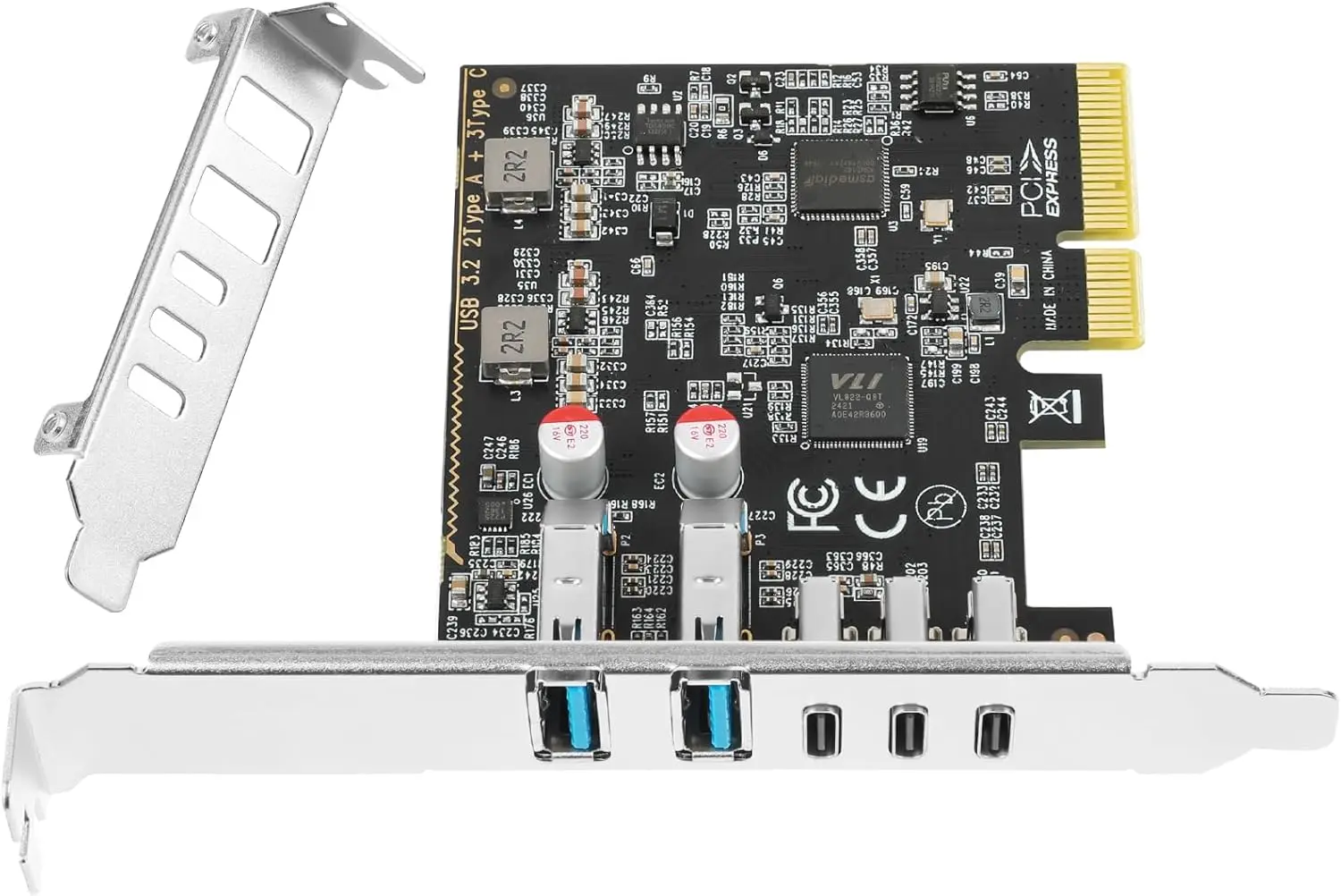 USB PCIe Card 2Port USB3.2 GEN2 USB-A + 3Port Type C 10Gbps Expansion Card PCI Express X4 USB HUB Adapter Multiplier