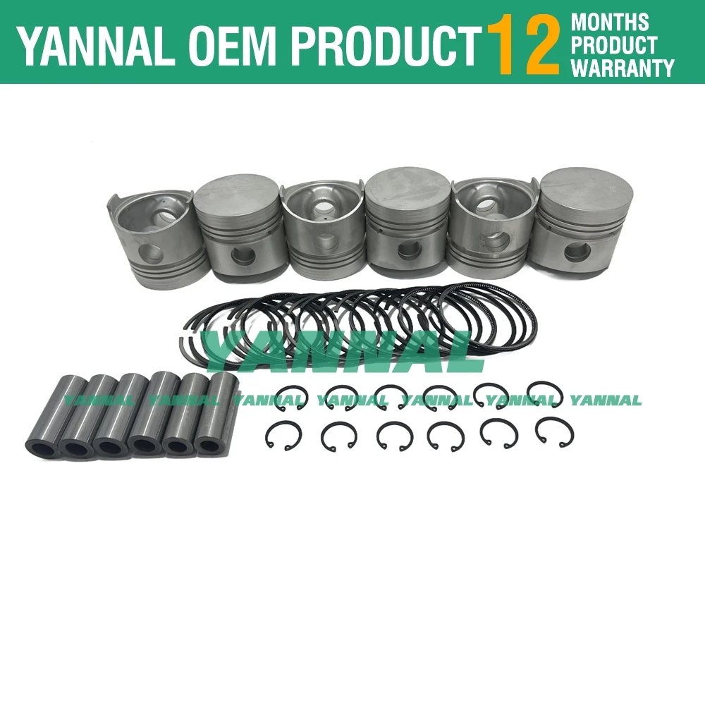 New 6 Set S2600 Piston with Ring Pin Clips For Kubota Tractor Engine Parts