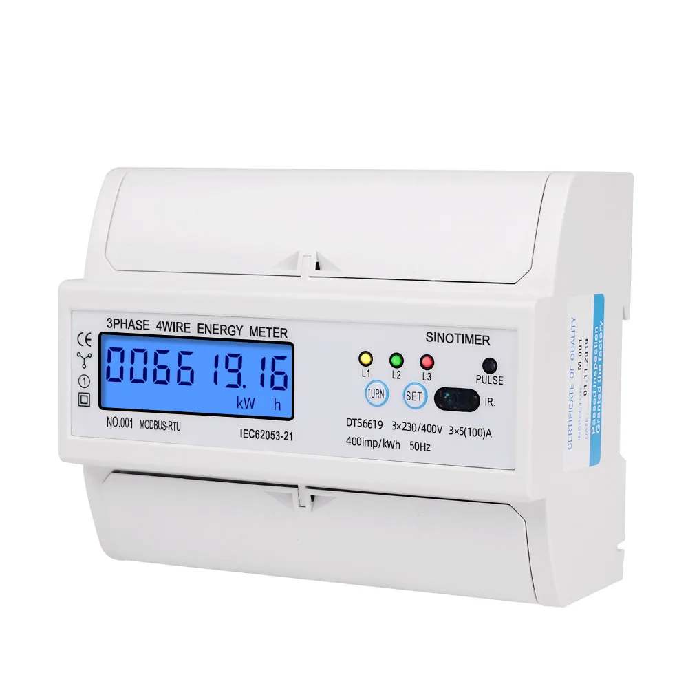 DTS6619-016 Three-phase Four Wire Energy Meter 7P LCD Digital Display Meter with Backlight Energy Meter with RS485 Communication