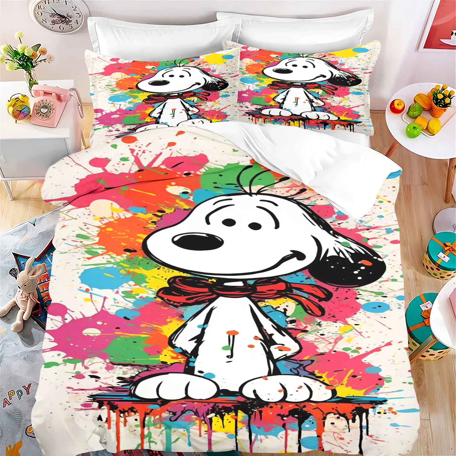 Cartoon Duvet Cover Set Children, Snoopy Quilt, Comforter, King Size Bedding, Reactive Printing, Room Decor, Home, 2 PCs, 3 PCs