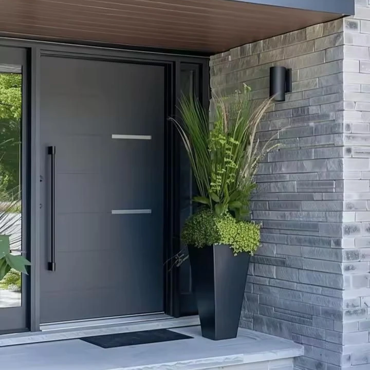 Modern Design Slim Aluminum Frame Exterior Door Waterproof Windproof Anti-theft Function Provide High Security Entrance Door