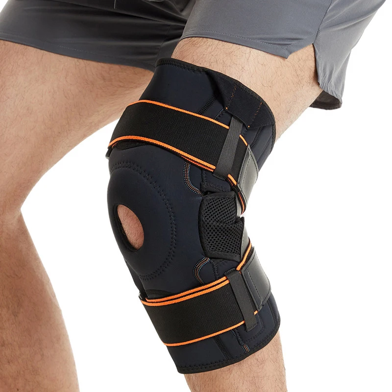 Professionelle Kniebandage, verstellbare Kniebandage mit Scharnier und abnehmbaren Seitenstabilisatoren, für Läufer, Bergsteigen, Fitnessstudio