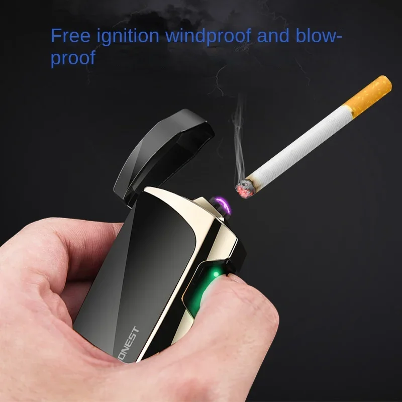 HONEST Metal Infrared Touch Sensing Electric Double Arc Lighter Outdoor Windproof Power Display Pulse Plasma USB Lighter