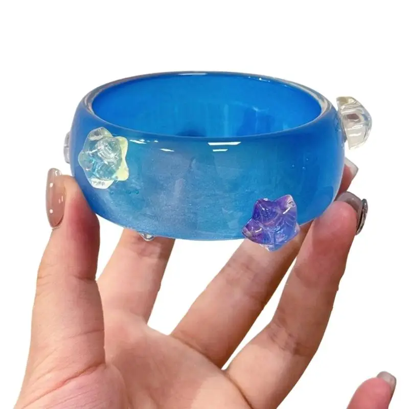 31BB Glossy Rigid Bangle Bracelet with Wide Statement Mixed-Material Construction, and Integrated Slip-On Form