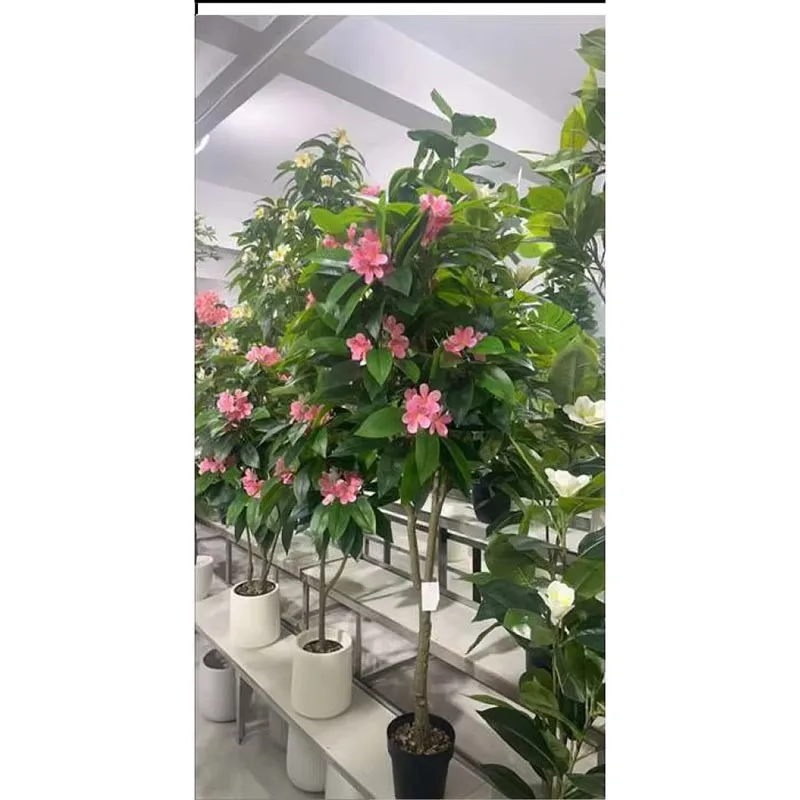 

High Quality Vertical Garden Supplies Decorative Silk Green Leaves Pink Camellia Plant Potted Plant Artificial Pruning Tree