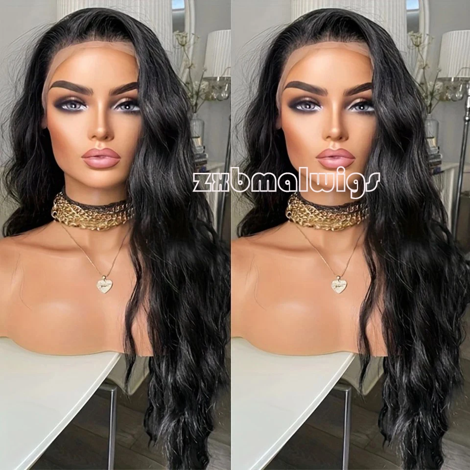 ZXBMALWIGS الشعر الاصطناعية موجة عميقة أسود 13X4 الدانتيل الجبهة الباروكات للنساء ارتفاع درجة الحرارة الألياف الدانتيل الباروكات تأثيري اليومي
