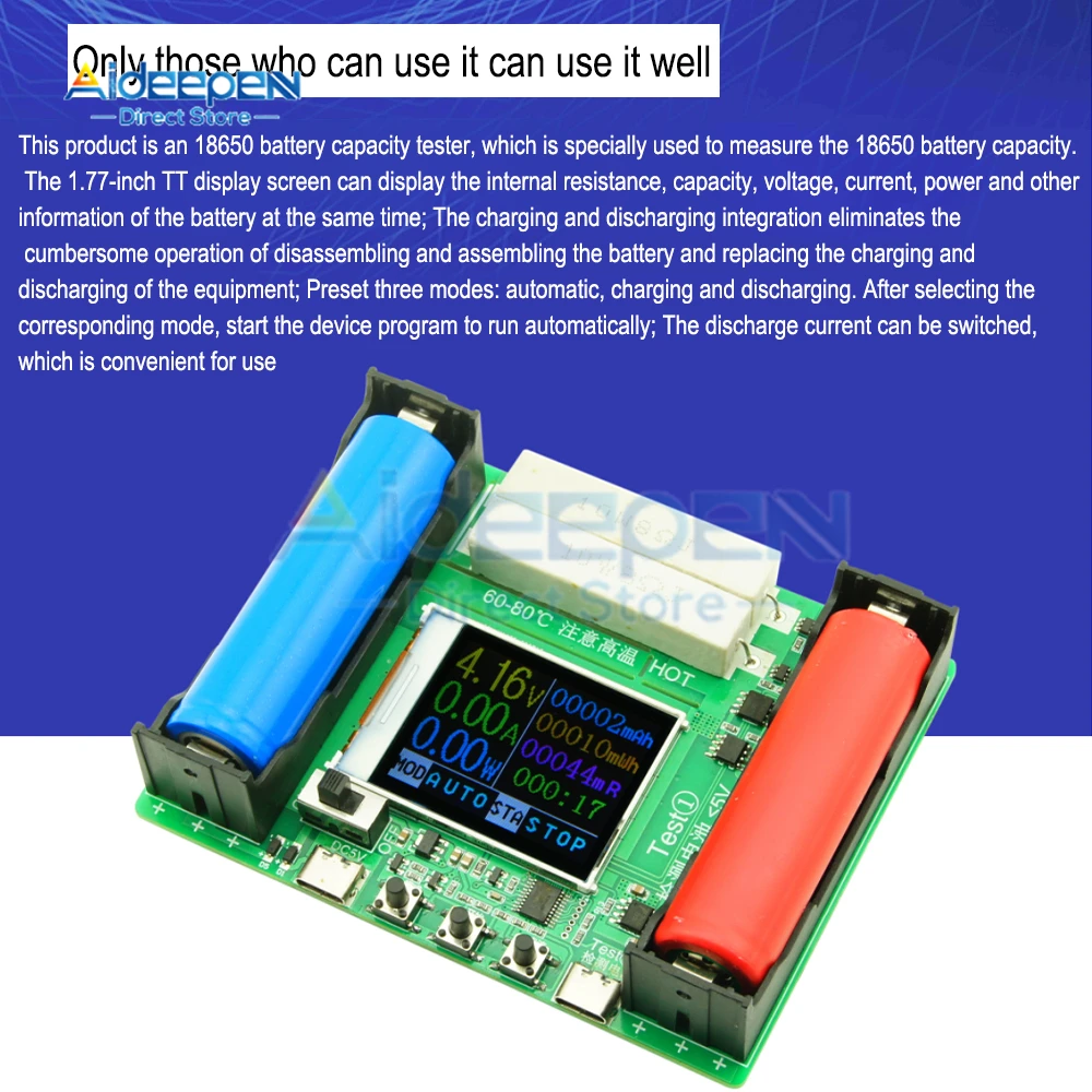 Type-C LCD Display Battery Capacity Tester MAh MWh Lithium Battery Digital Battery Power Detector Module 18650 Battery Tester