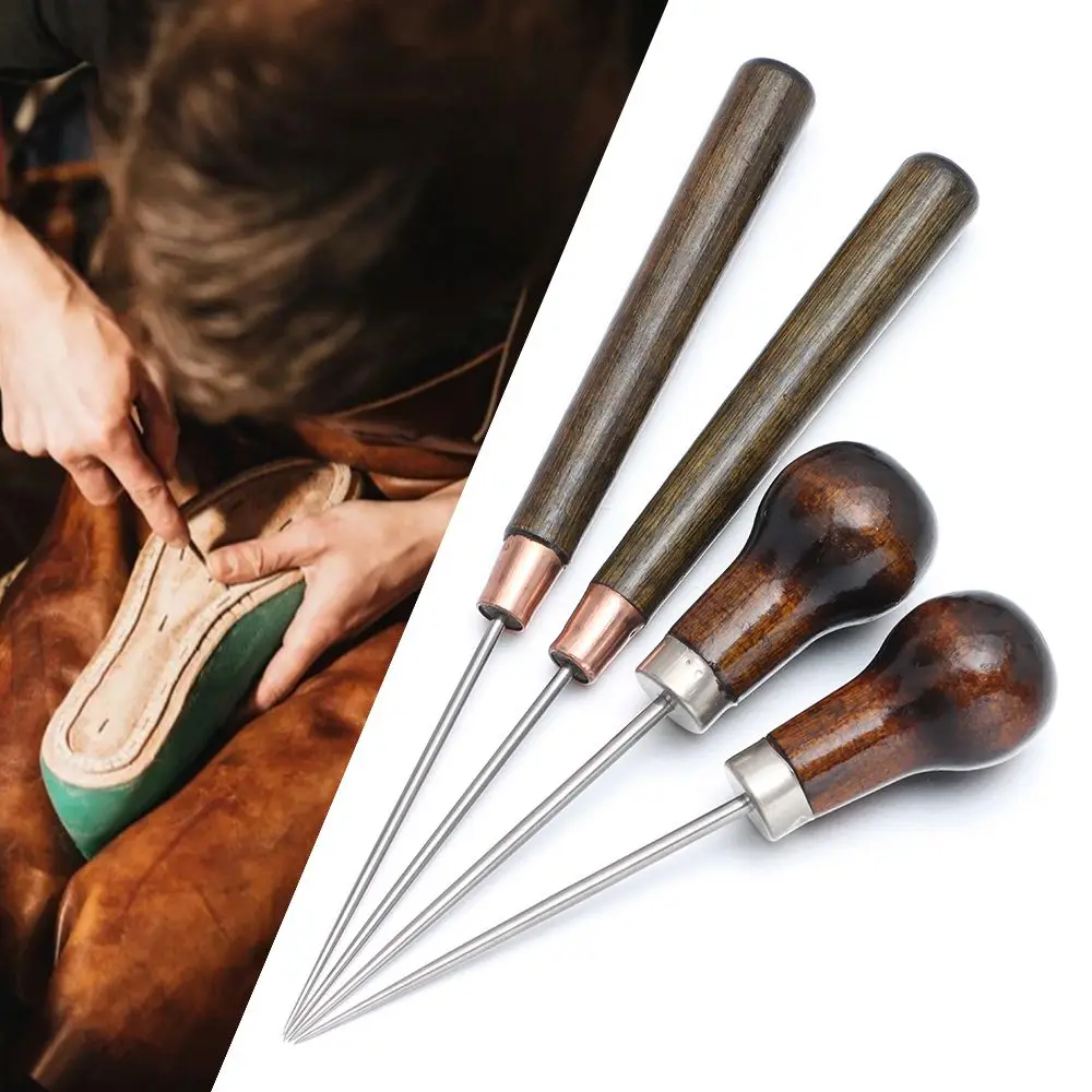 Handgemaakte houten handvat reparatie naalden tassen gat haak kegel naald naaien accessoires naaien priem stiksels priem
