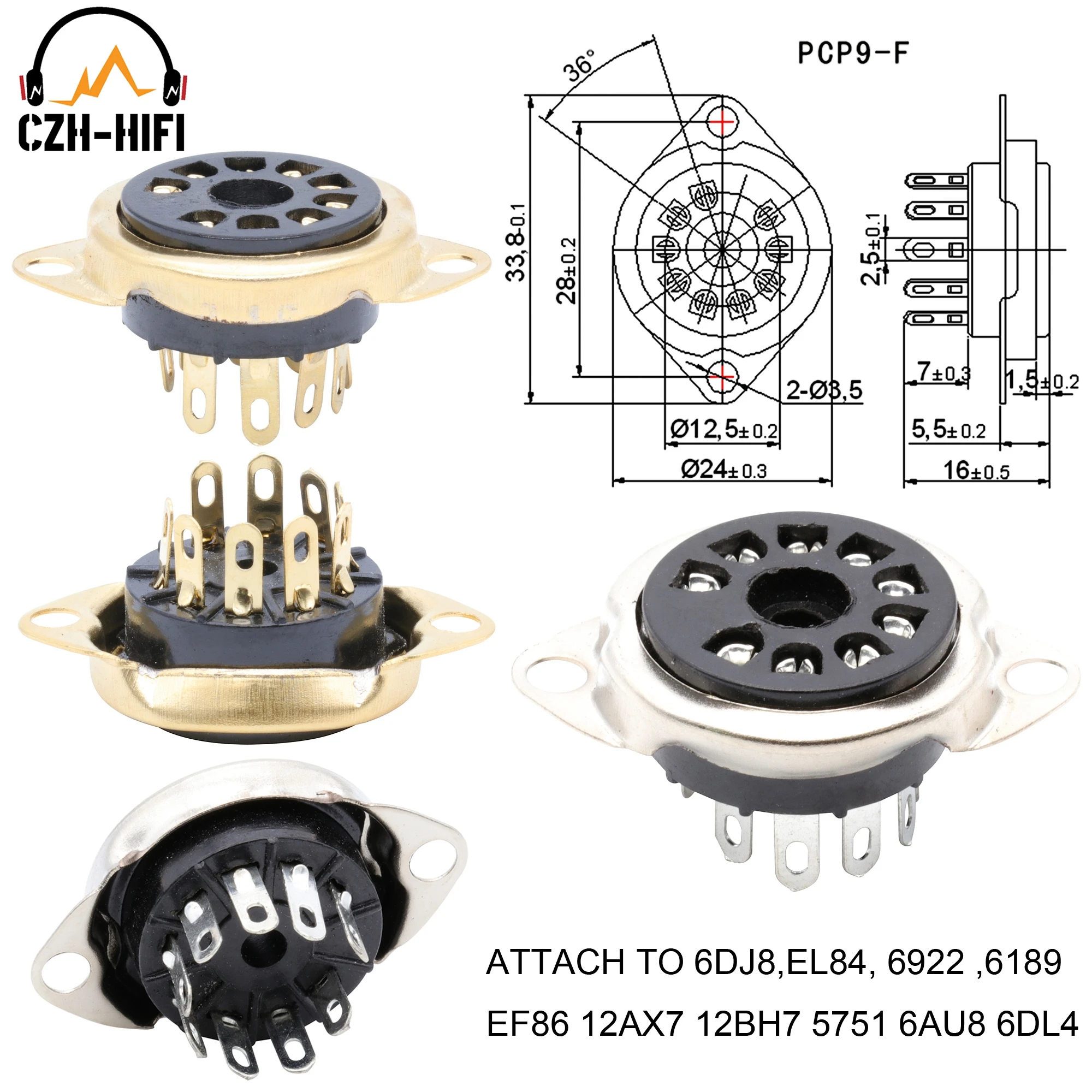 

9pin Bakelite Vacuum Tube Socket Valve Base for E80CC,6DJ8,EL84, 6922 ,6BM8,12AX7,12AU7,12BH7,12BY7,ECC83,7188 Amplifier DIY