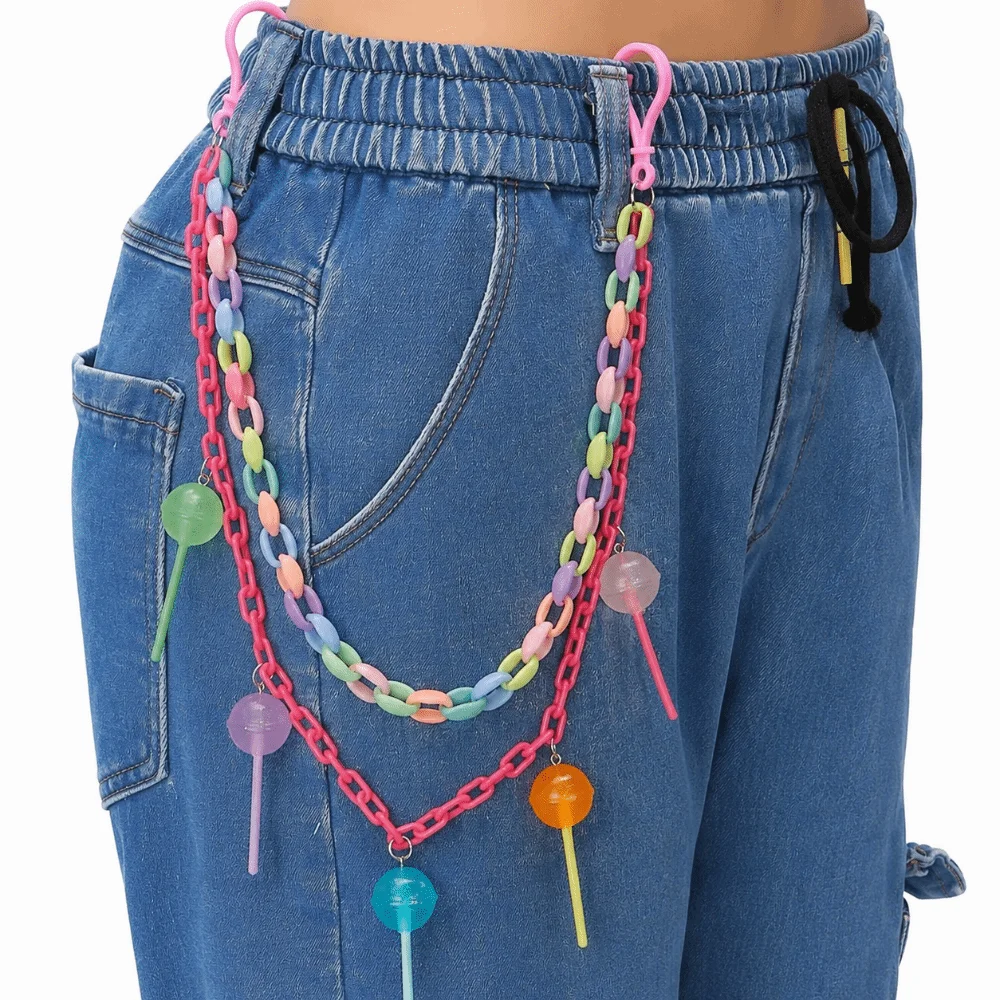 Candy-colored Rainbow Pant Chain Multicolor Y2K Jewelry Gifts Lollipop Waist Chain Double-layer Resin Chain Keychain Women