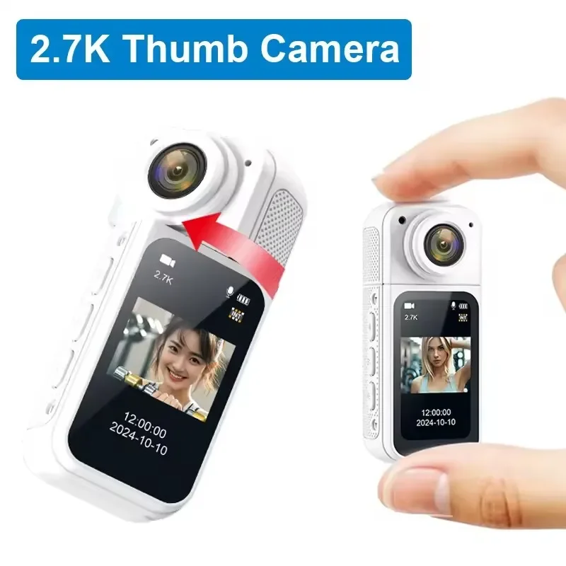 

2.7K Display Mini Portable Magnetic Thumb Camera Professional 1080P Small Motorcycle Cycling Video Bodycams 180° Twist Lens Cam