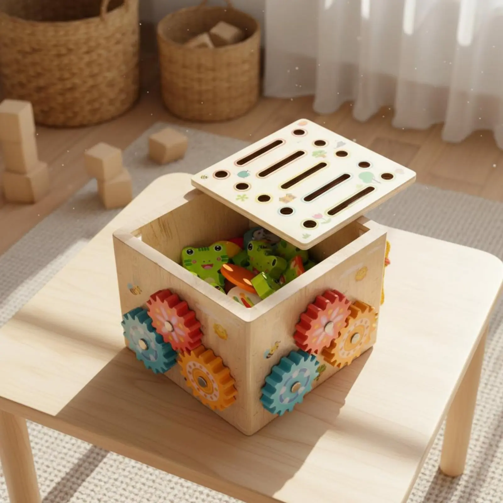 

10 in 1 Game Box Fine Manual Skills Multi Activity Toy Box Wooden Learning Cube Child-Centered Wooden Activity Hub Compact