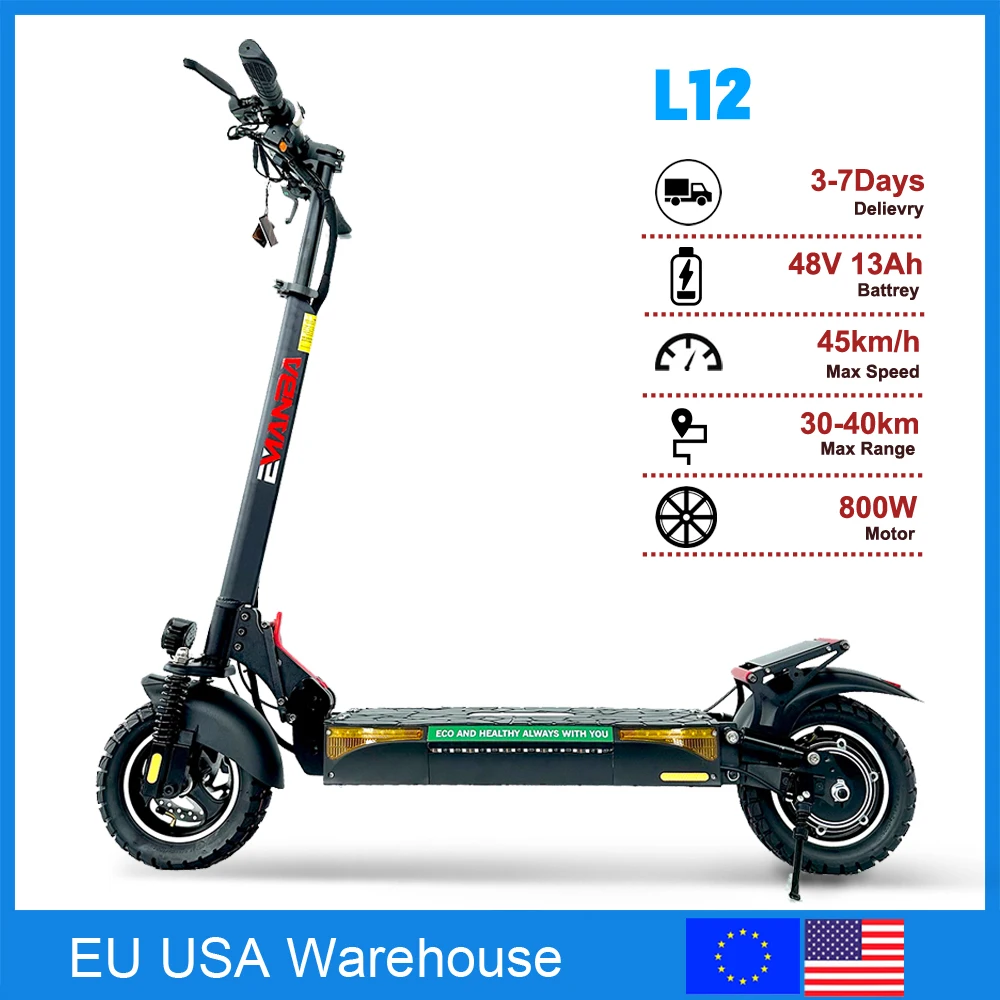 

L12 Electric Scooter 800W 1200W 48V13Ah/16Ah/18Ah Long Range 45km/h 55km/h Max Speed 10 Inch Tires Rear Drive Dual Disc Brakes