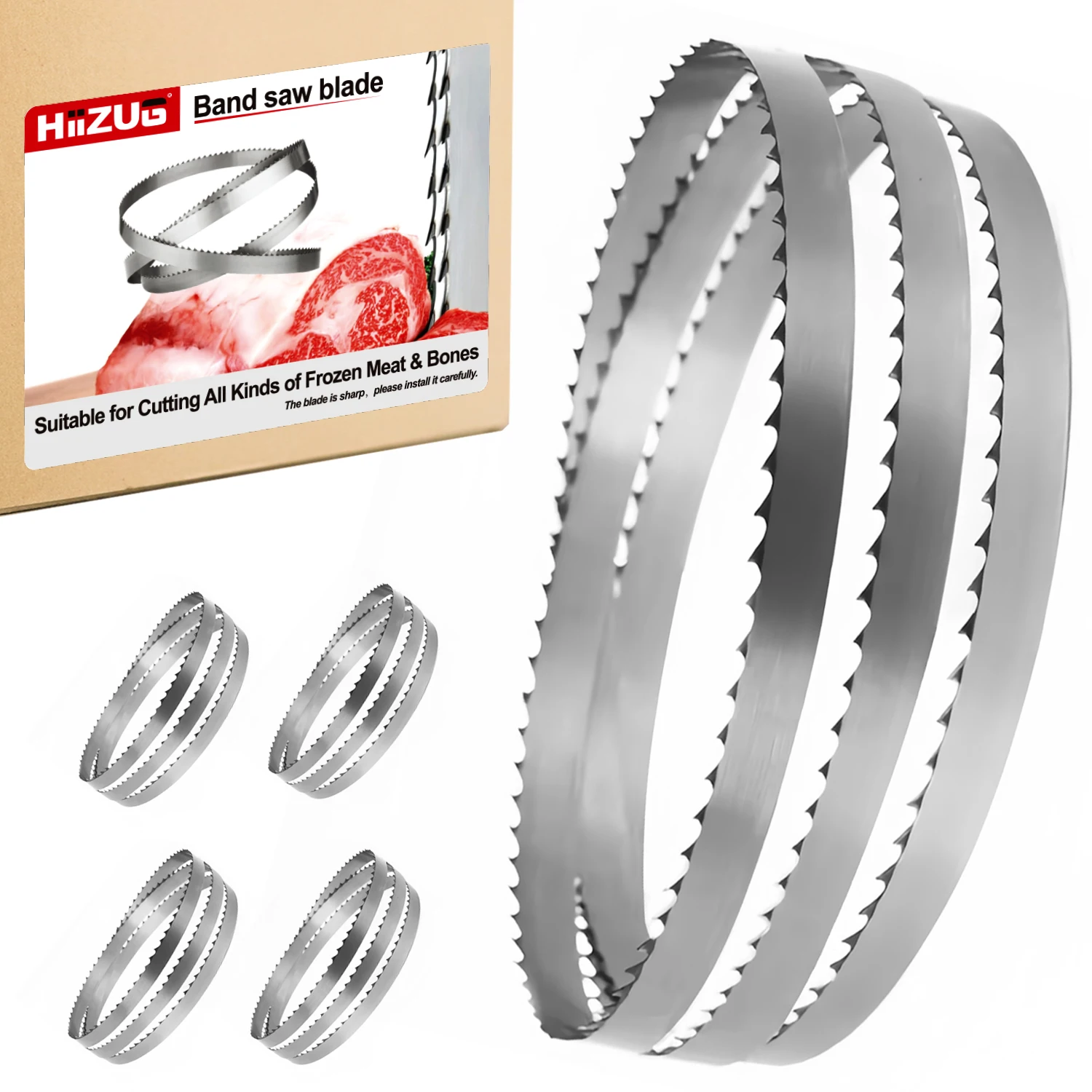 

1650mm/1980mm/2845mm Meat Band Saw Blades 3TPI/4TPI for Cutting Frozen Meat Bone-in Meat Frozen Fish Ribs Fresh Meet, 5Pcs /1Set