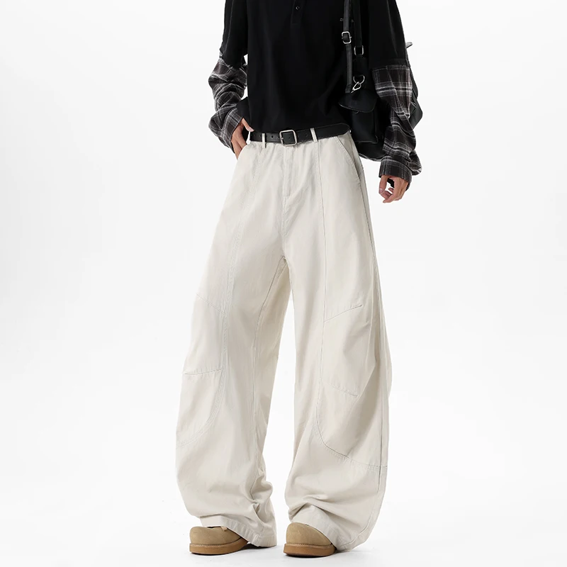 Jeans Men white Patchwork Baggy Loose Fit Dragging Jeans Unisex Street Fashion Casual Urban Style Denim Pants Trendy 2025 New