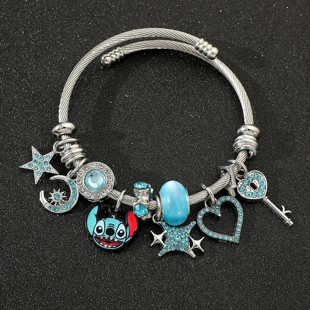 Vintage Stitch Sparkling Stars & Moon Charm Bracelet for Men And Women with Heart Beads Jewelry Gift Hot Sale