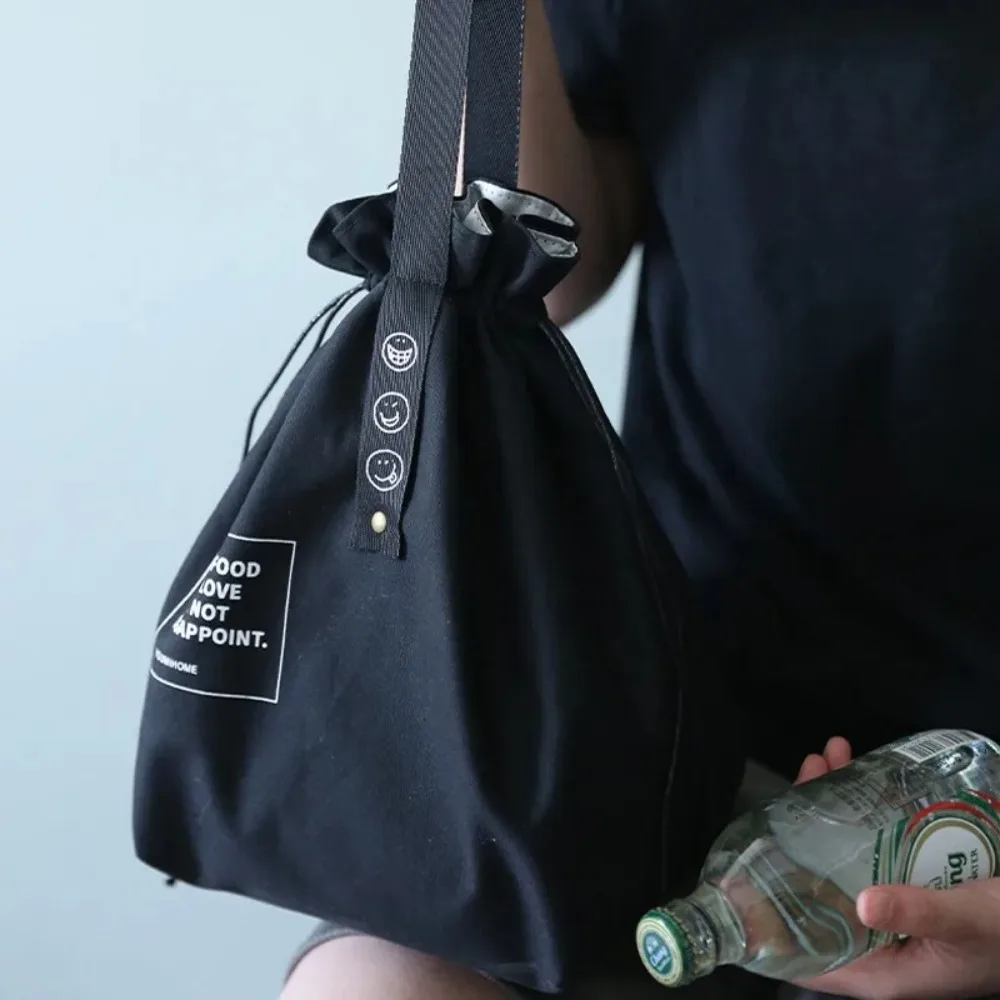 Reusable Canvas Picnic Container Fresh Keeping Drawstring Design Insulated Thermal Bag Lunch Bag Outdoor