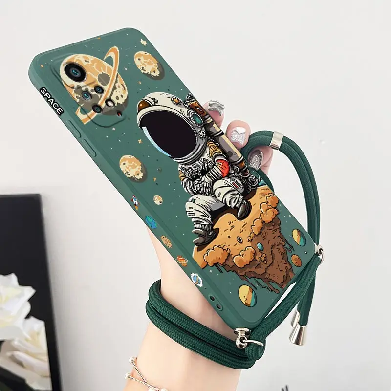 Saturn Cute Child Crossbody Lanyard Silicone Phone Case For Xiaomi Redmi Note 11 Pro Plus 12Pro Plus 11 11S 10 Pro 12 9 Cover