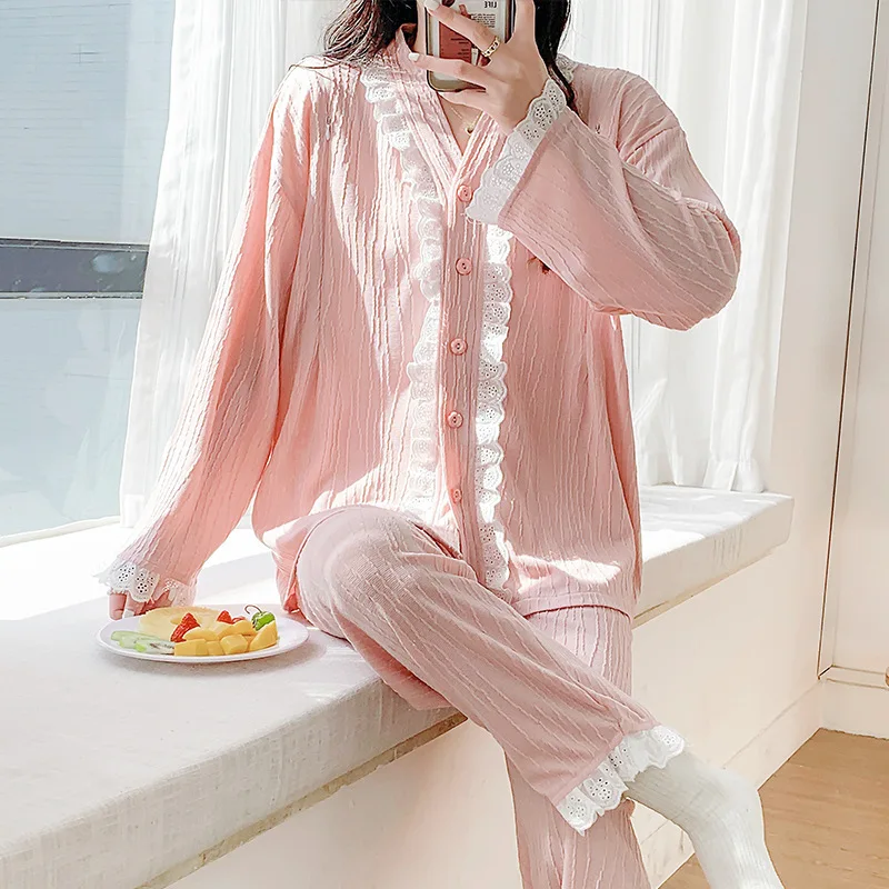 Sweet 2 PCs/Set Casual Maternity Pajamas Breastfeeding Clothes Autumn New Long Sleeve Pyjama Sets Loose Home Clothing