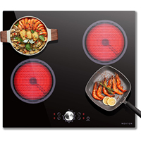 NOXTON Ceramic Hob 4 Zones, Black, 6000W, Built in 220-240V Hard Wired, Touch and One Knob Control, Heat Indicator(No Plug)