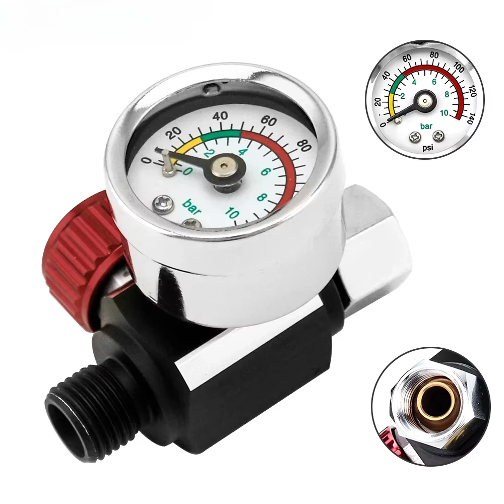 Aluminum Alloy Air Compressor Regulator with Pressure Gauge G1/4 Easy to Install For Spray Guns And Pneumatic Tools Accessory
