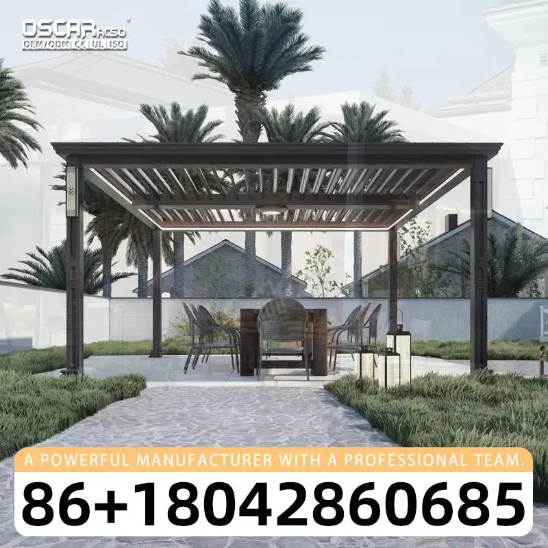 Motorized Pool Enclosure Freestanding Aluminum Louvre Sun Pergola Louvered Patio Roof Garden Shelter for Backyard Poolside Garde