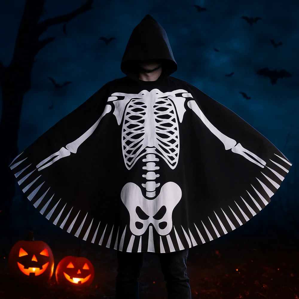 Casual Cloth Skeleton Cape Hooded Ghost Halloween Props Performance Make Up Skull Bones Cloak Decor